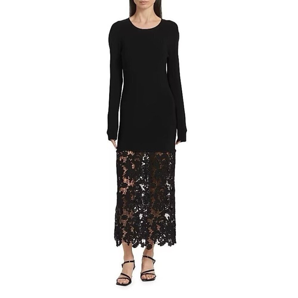 Sea New York Sabine Wool Sweater Dress Lace Long Sleeve Black XS